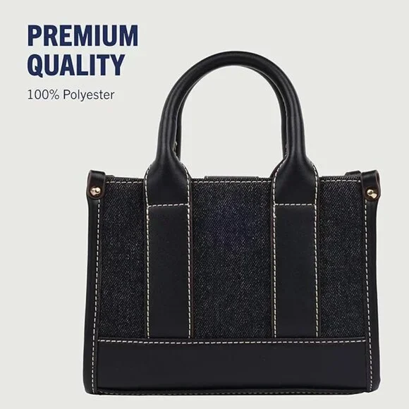 True Religion Structured Black Denim Logo Crossbody Mini Tote - Picture 4 of 5